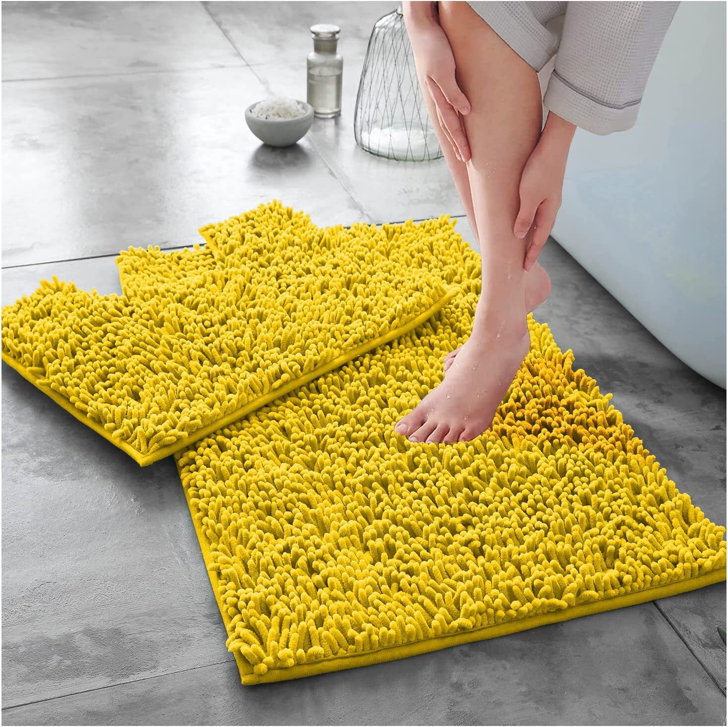 2 Piece New Loop Bath Mat Pedestal Mat Set Non Slip Backing Absorbable