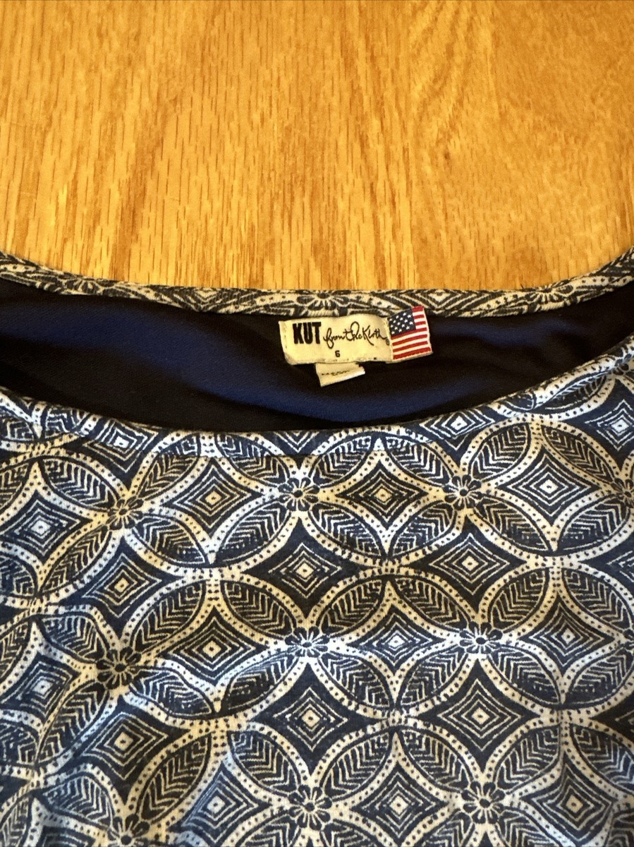 Kut From The Kloth Dress Mollee Sheath Knit Dress Geometric Print Blue Size 6 Kut From The Kloth Dress Mollee Sheath Knit Dress Geometric Print Blue Size 6