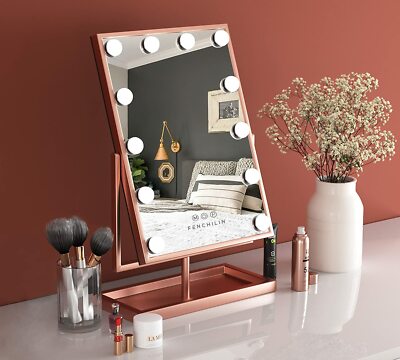FENCHILIN Hollywood Schminkspiegel Waschtisch 12 LED LICHT Schlafzimmer ROSEGOLD @Kim
