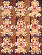 Gingerbread Pink Bow Die Cut Vinyl Stickers Set Scrapbooking Laptop Waterbottle