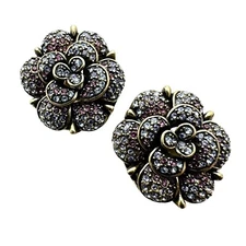 Heidi Daus Multicolor Crystal Flowers Bronze Clip Earrings