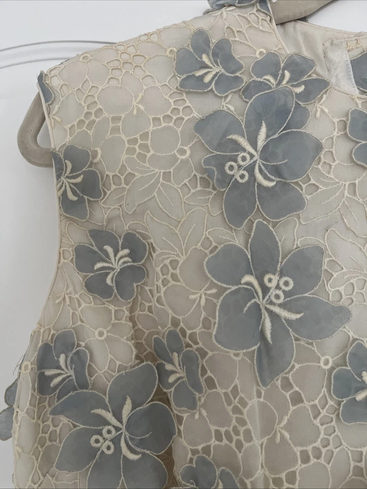 Precioso Top Vintage Lillie Rubin Con Flores Azules 3D Crema Años 70 Foto 2 de 4