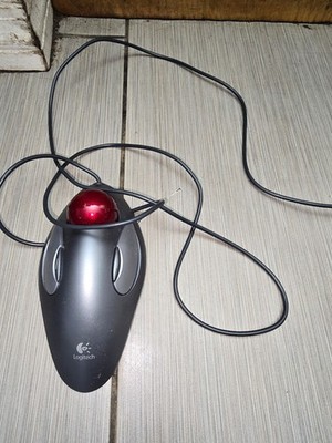 Logitech T-BC21 Marble Desktop Mouse Trackman USB Plug And Play Dark Gray used