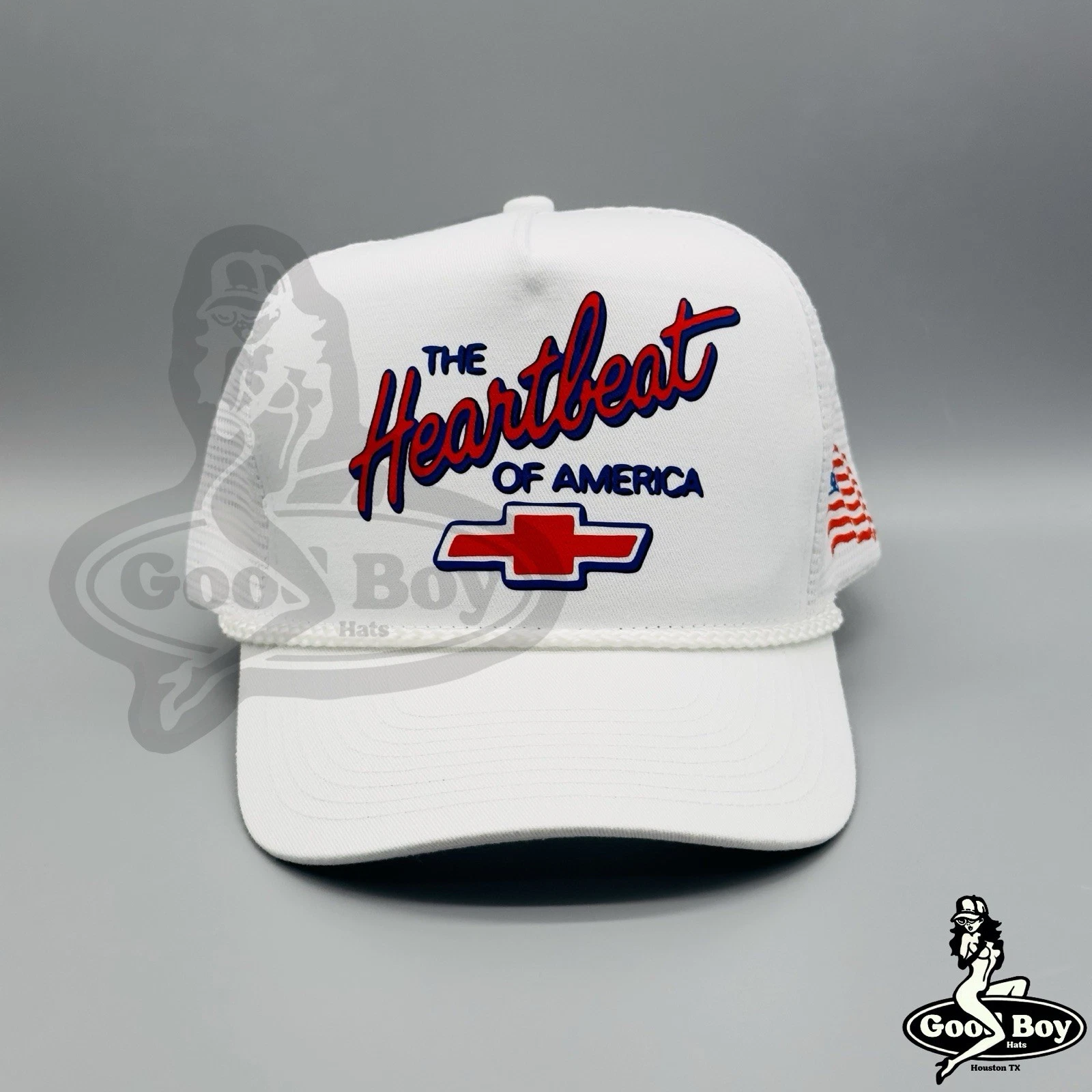 The Heartbeat Of America Chevrolet Hat Vintage Retro White Trucker Cap Chevy USA