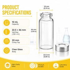 100pcs 10ml Glass Vials Sample vials Headspace Vial 20mm Crimp Top with Cap HPLC