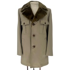 Vintage London Fog Mens Tan Faux Fur Collar Lined Trench Coat Overcoat 42 Long