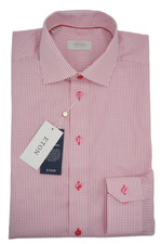 Eton Shirt Checked White  Pink Wrinkle Free Spread Contemporary Fit 17 43