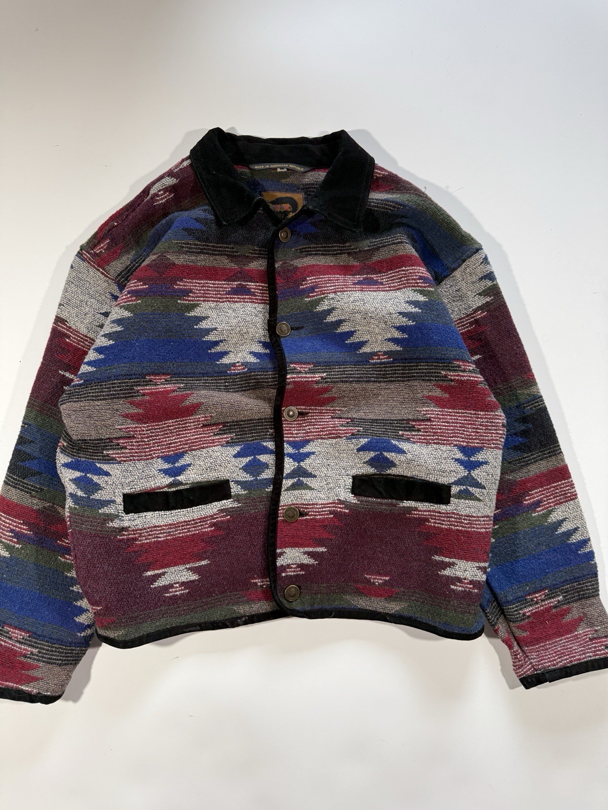 Vintage 90s Foxrun Chimayo Aztec Wool Jacket Size M Button Up Cropped Western