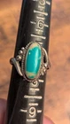 Vintage Native American Signed Sterling Silver & Oval Turquoise Ring Size 7 1/2