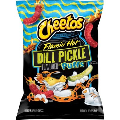 Cheetos PUFFS DILL PICKLE FLAMIN HOT Cheese Flavor Snacks 8 oz (1 Bag) NEW!