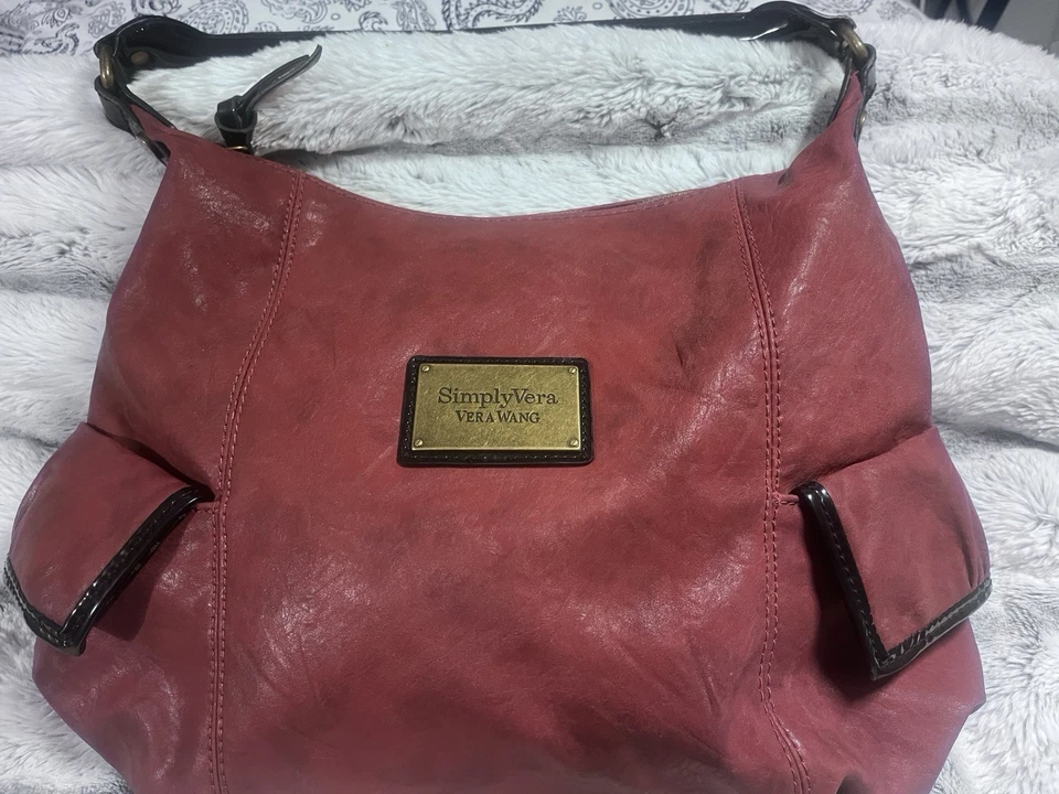 Bolso de Hombro Simply Vera Wang Hobo Bolso de Mano Granate Negro Charol Bolsillos Laterales Foto 3 de 4