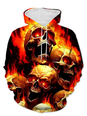 3D Printed Skull & Flame Design Hoodie - 3D All Over Print Hoodie