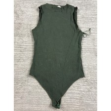 Altar'd State Bodysuit Womens L Green Mock Neck Ruffle Ribbed Knit IBT27308AS-23