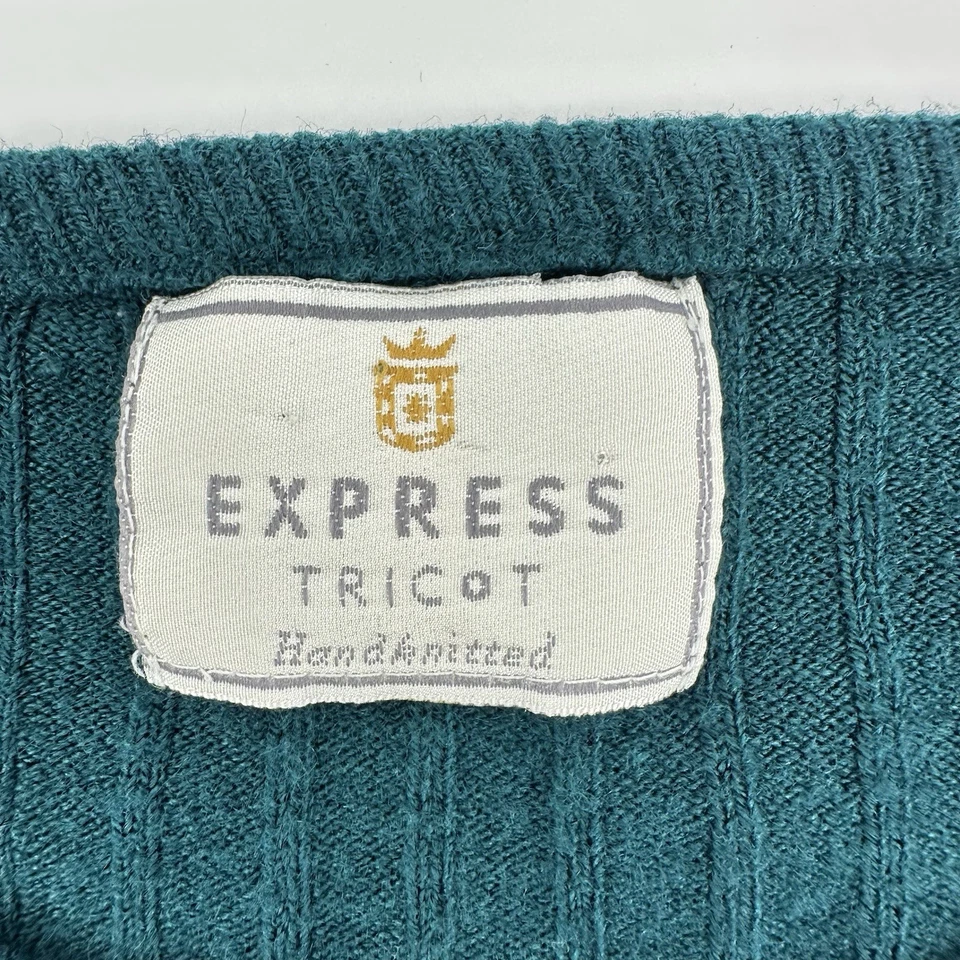 Suéter de punto acanalado para mujer Express Tricot de colección S verde azulado tejido a mano minimalista Foto 3 de 4