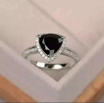 3.50 Ct Trillion Black Diamond Ring Great Shine & Luster In 925 Silver Certified