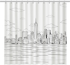 Black and White Fabric Shower Curtain with NYC Design  Minimalist Black  White