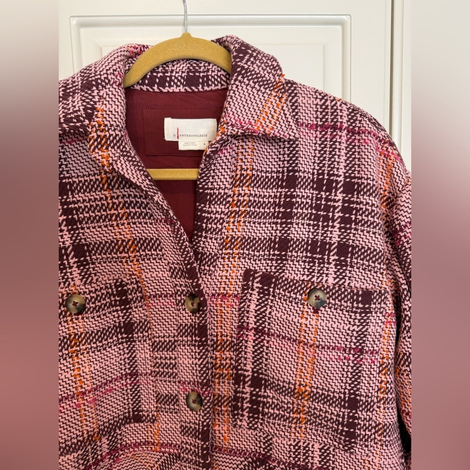 Anthropologie Women's Hudson Plaid Shirt Jacket Shacket Size Small Purple Pink