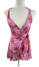 By Anthropologie Halter Neck Ruffle Wrap Mini Dress/Cover Up XXS Pink Floral