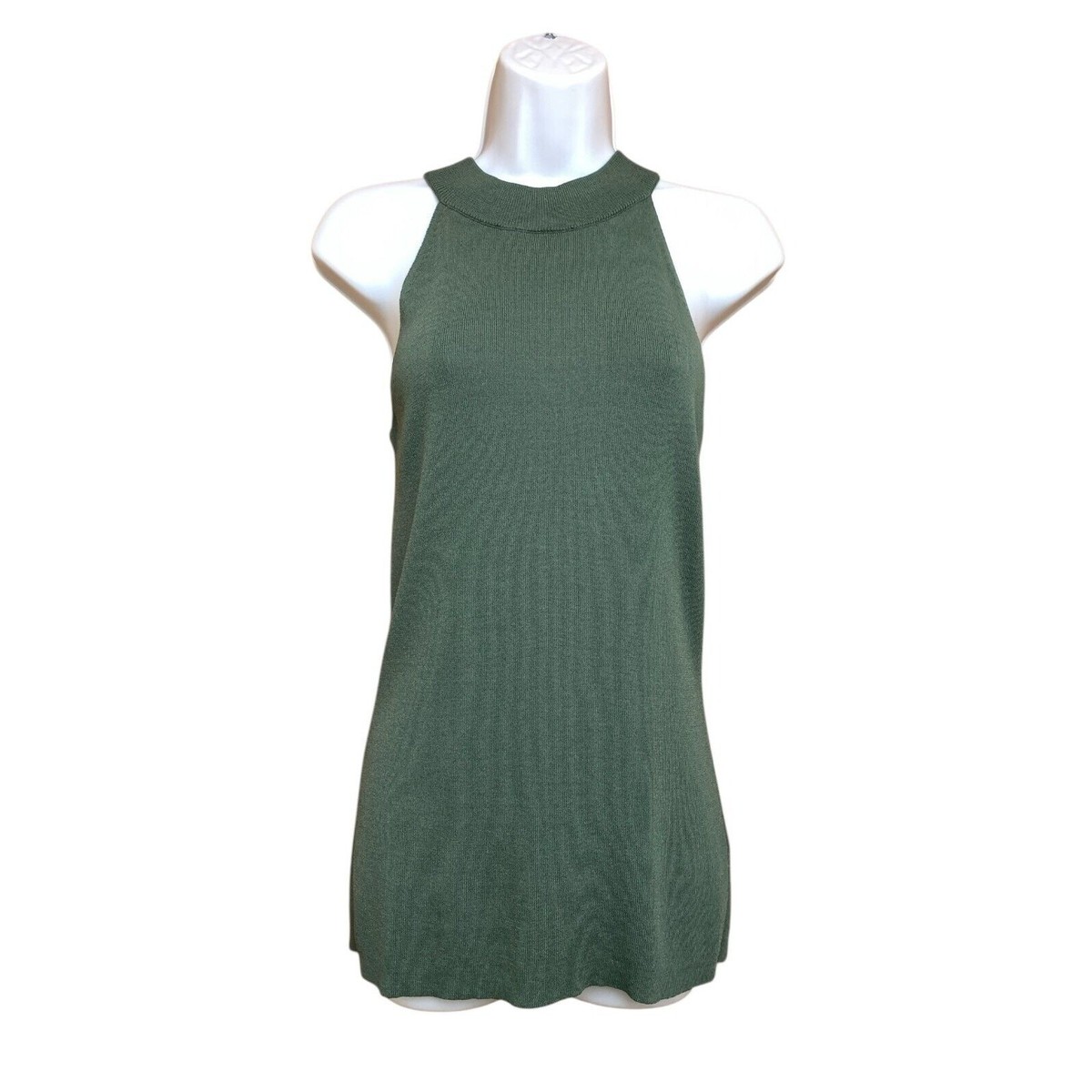 Oasis Sleeveless Knit Top Womens UK M Khaki Green Longline Stretch