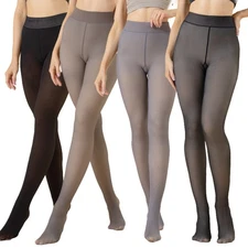Women's Fleece Lined Tights Fake Sheer Warm Pantyhose Thick Cold Winter Thermal
