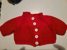 Hand Made Knitted Doll Sweater Toddler Baby Red White Buttons Vintage 80s