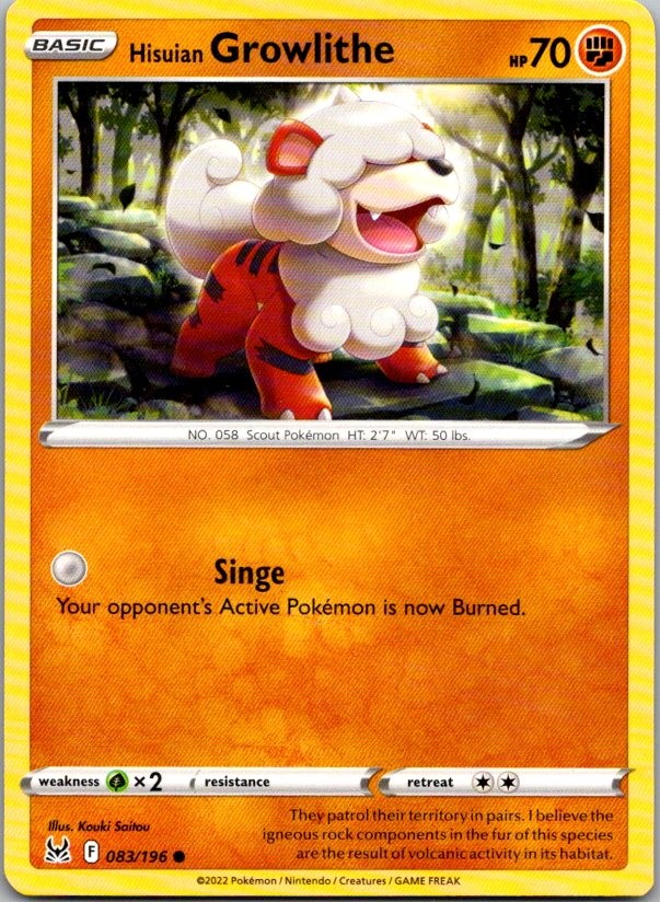 HISUIAN GROWLITHE 083/196 LOST ORIGIN POKEMON