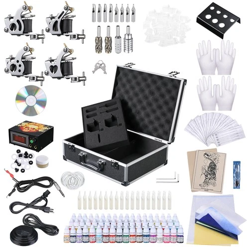 Professional Complete Tattoo Kit 4 Machine Guns 54 Ink Power Supply Grip Needles - product listing photo