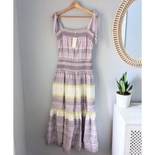 TORY BURCH Smocked Silk Maxi Dress, Bow Straps, Purple, 100 % Silk, size 4, NWT