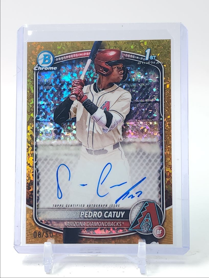 PEDRO CATUY 2025 BOWMAN CHROME 1ST GOLD MINI DIAMOND REFRACTOR AUTO /50 Q5361