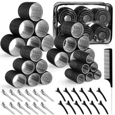 4 Sizes Self-Grip Hair Rollers Set - 50 Pcs Jumbo Curlers 50 Piece Set, Black