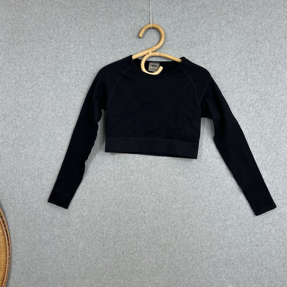 Aim’n Black Long Sleeve Crop Cropped Top Activewear Active Gym Yoga Run Size L