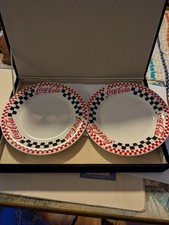 2 Coca-cola 1997 checkered dish plates 7 7/8" Gibson