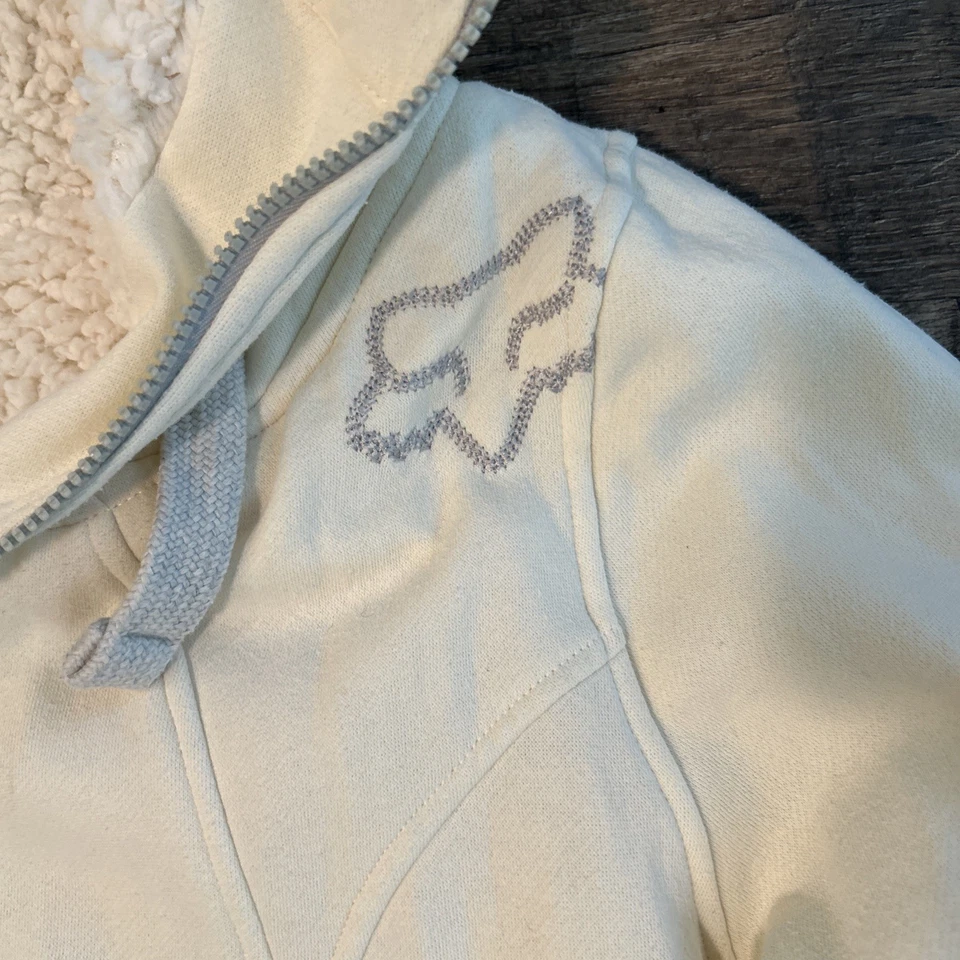  Fox Racing Hoodie Womens XL  Cream Sasquatch Fur Hood Sherpa Full Zip  - Image 3 of 4