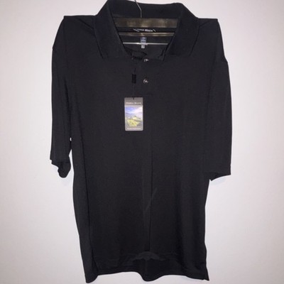 Pebble Beach Men's Black Solid Polo Shirt L Regular Short Sleeve Collared Button