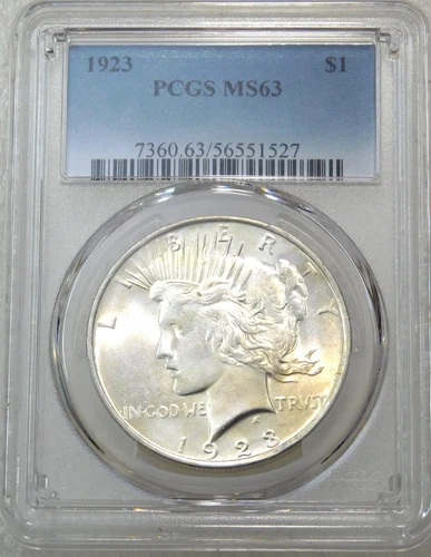 1923 Peace Silver Dollar PCGS MS63 Frosty White Just Graded New Holder PQ #P260G