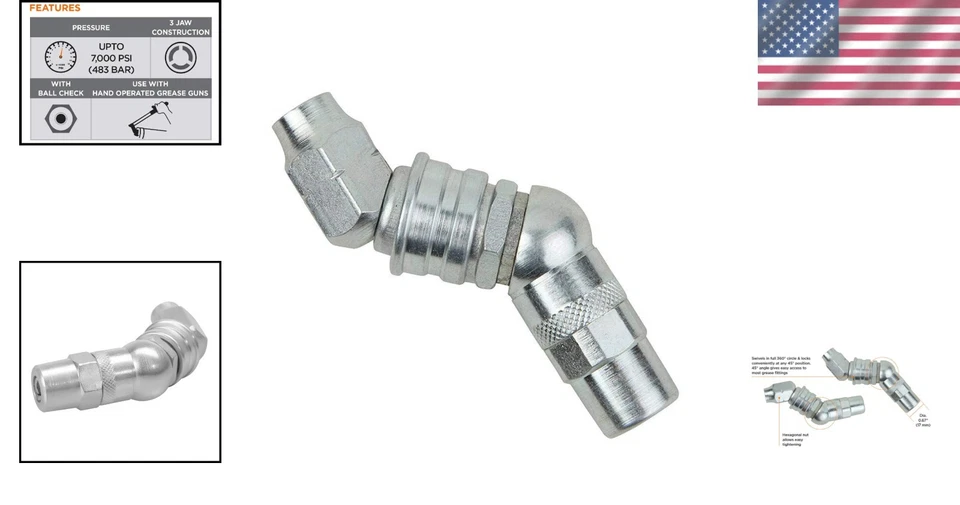 Zinc-Plated Swiveling Grease Coupler - 3-Jaw Design for Effective Lubrication - Image 2 of 4