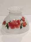 Vtg Milk Glass Lamp Shade With Pink Rose Floral Design Handpainted 8" D x 6" T