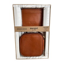 Margot New York leather jewelry case card case set cognac