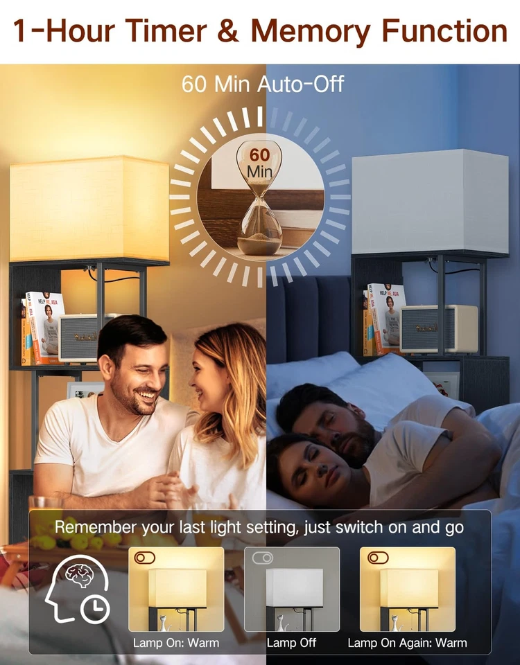 5-Tier Floor Lamp with Shelves & Remote, Dimmable S-Shaped Bookshelf with 3 C... - Image 4 of 4