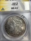 1887 P MORGAN SILVER DOLLAR! BEAUTIFUL UNC Coin! WOW! ANACS MS 63! VAM-39 Toned!
