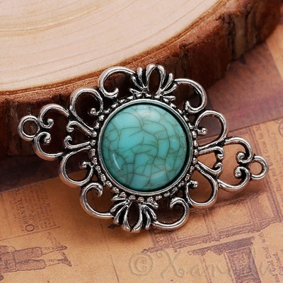 Filigree Pendant - Antiqued Silver And Imitation Turquoise C1147 - 1, 2 Or 5PCs