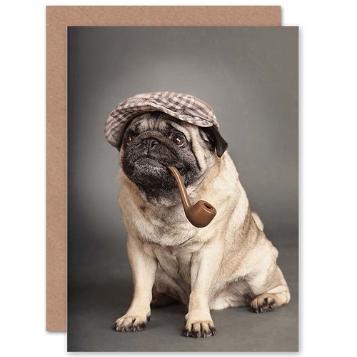 Snappy Pug Cachorro Perro Pipa para fumar en Blanco Tarjeta de felicitación  con sobres | eBay