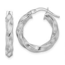 17mm 14k White Gold 3.5mm Twisted Textured Round Hoop Earrings