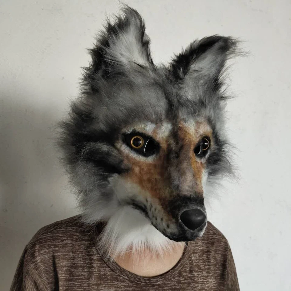 Máscara de látex con cabeza de animal Wolfhound accesorios de película disfraz con disfraces Foto 3 de 4