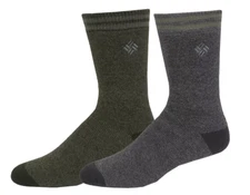Columbia Mens Socks 2 Pair Gray Green Winter Fleece Non Skid Gift Shoe Size 6-12