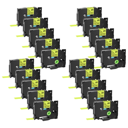 20× Ruban étiqueteuse Compatible avec Brother TZe-C21 Noir sur jaune fluo 0.35"