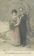 CP BEST WISHES NEW YEAR MUSTACHE SENDING KISS WOMAN HORN OF PLENTY