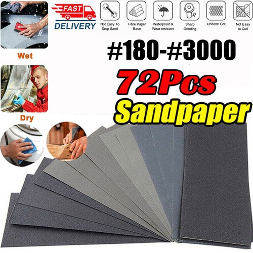 72pcs Sandpaper Sand Paper Sanding Sheets Assorted Auto Wet Dry Wood Car Metal - 第 1/12 張圖片