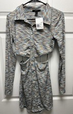 Forever 21  Long  Sleeve Knit Side Cut Out Mini Dress Multi Blue New Size S