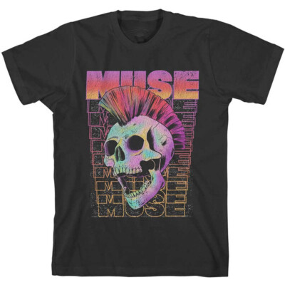 Vtg Muse Band Mohawk Skull Heavy Cotton Black Full Size Shirt AG040